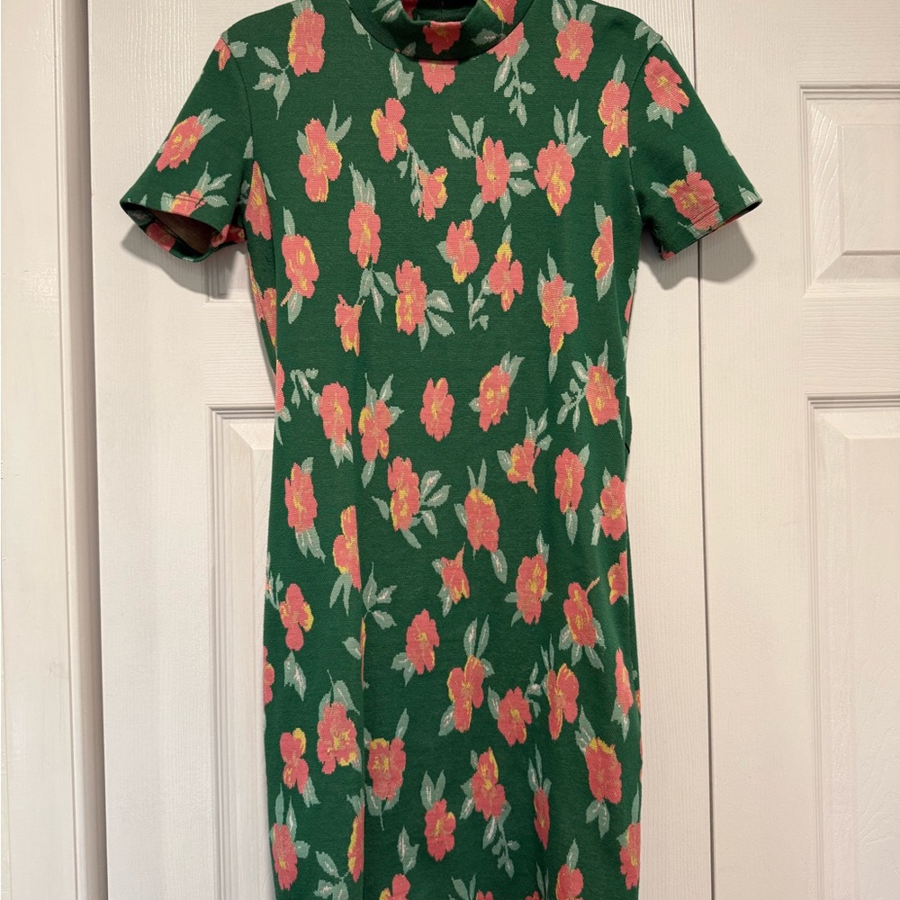 Zara Green and Pink Floral Midi Dress